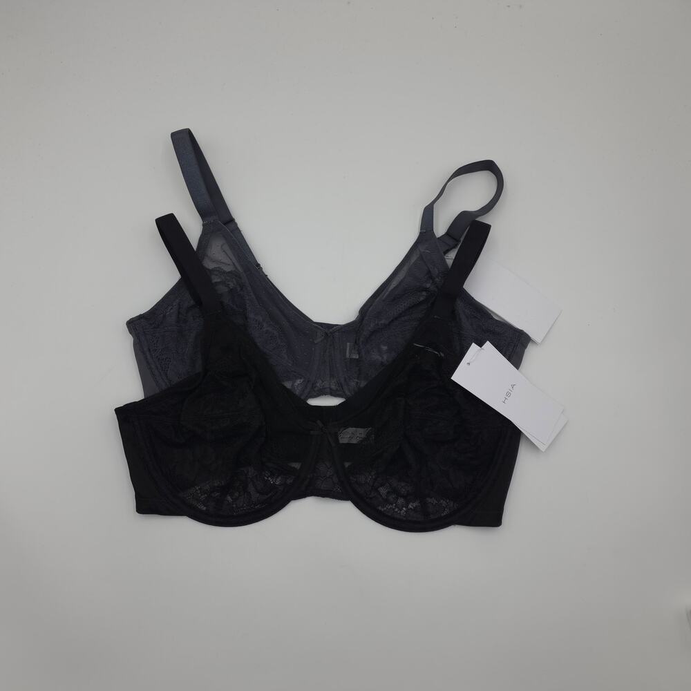 HSIA Bundle of Two Enchante Unlined Lace Underwire Bra Black Dark Gray Size 38D